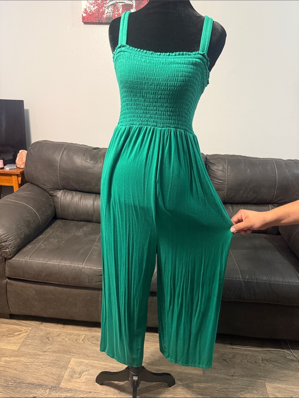 Ingrid & Isabel Emerald Green Smocked Wide-Leg Jumpsuit